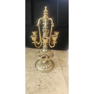 Antique Vintage 11" Table-Top Metal Brass 6 Light CANDELABRA Candle Holders